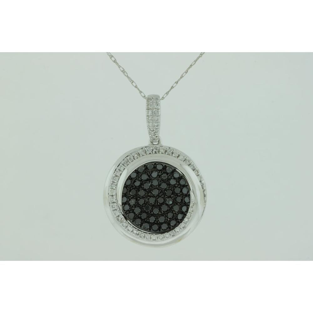 Royal 14K White Gold Diamond and Black Diamond Halo Pendant - 0.92 Carat Total Diamond Weight