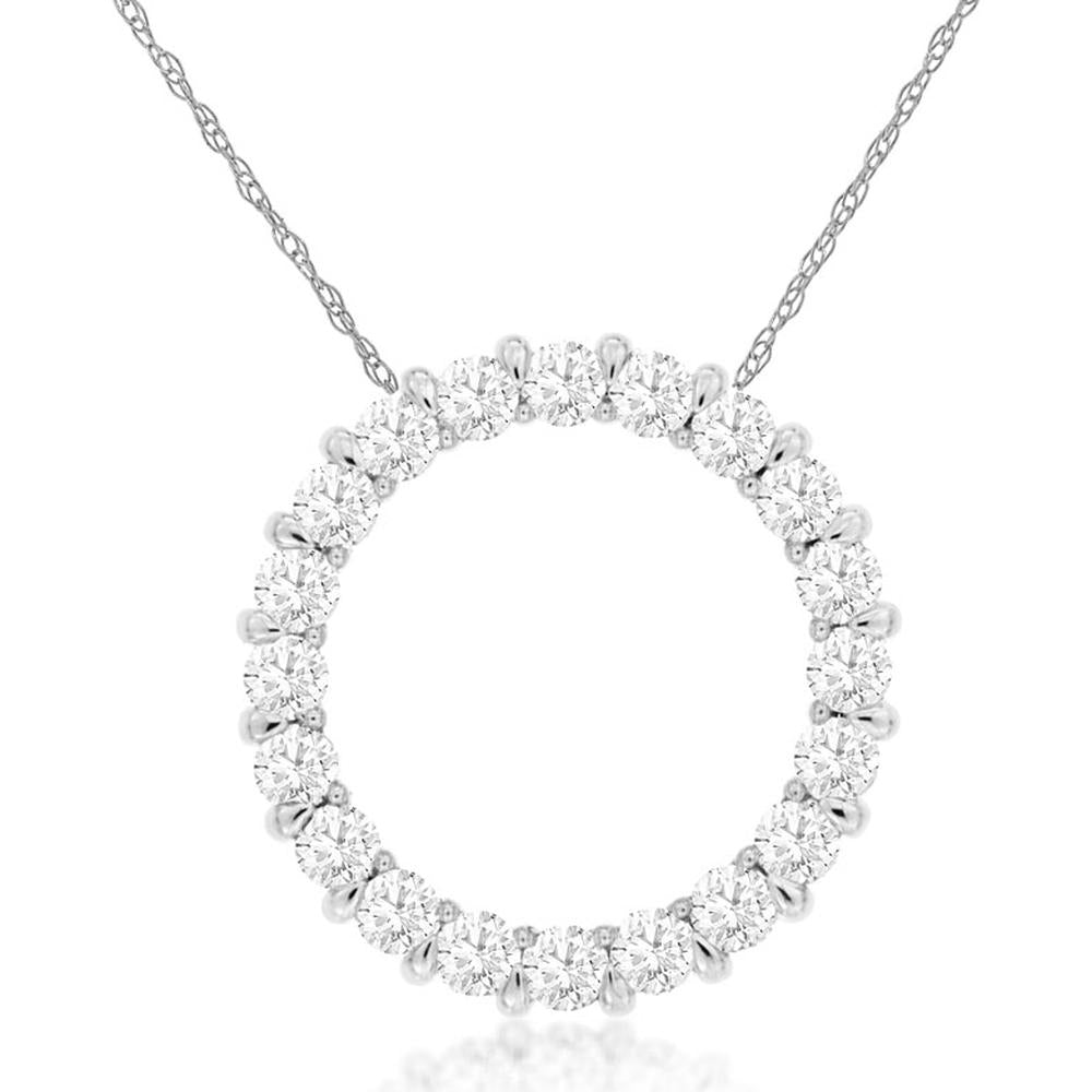 14k white gold diamond circle pendant with round diamonds