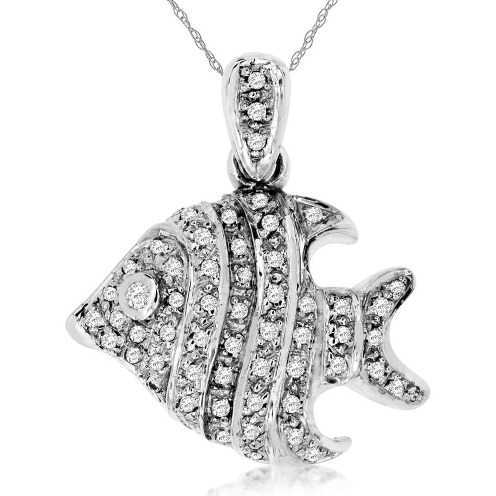 Royal 14k White Gold Diamond Fish Sealife Pendant Oceanic Elegance