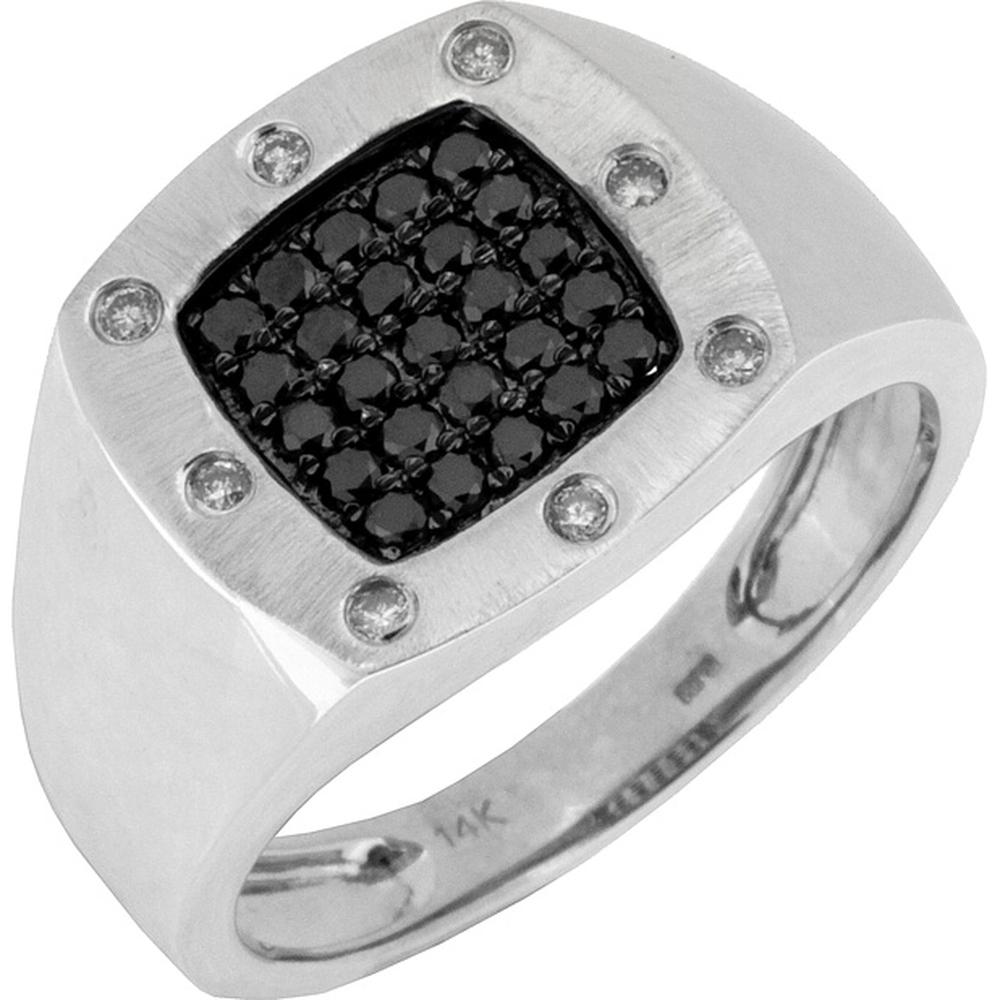 Royal 14K White Gold Men's Black Diamond & Diamond Ring - 0.55 Carat Total Diamond Weight
