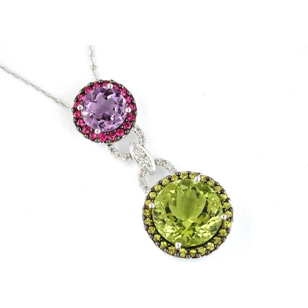 Royal 14K White Gold Multi-Color Gemstone Pendant featuring 8.90 carats of vibrant gemstones set in a lustrous white gold design.