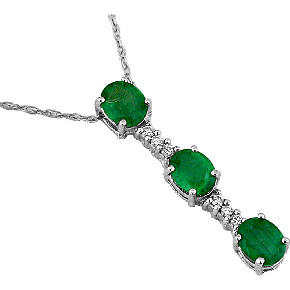 14K White Gold Pendant with Oval Emeralds and Diamonds