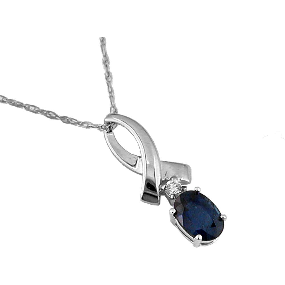 Royal 14K White Gold Sapphire and Diamond Halo Pendant Necklace