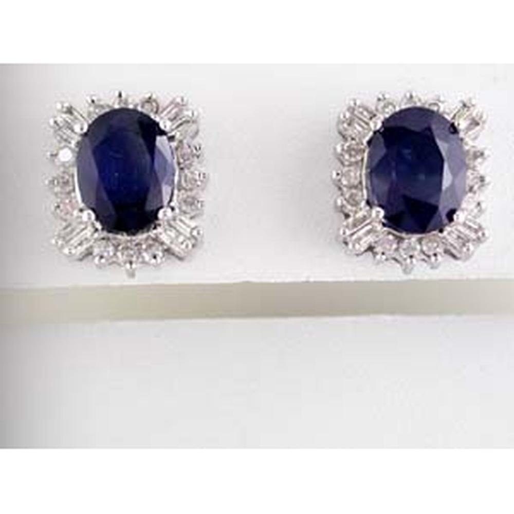 Royal 14K White Gold Stud Earrings with Oval Sapphires and Diamond Halo