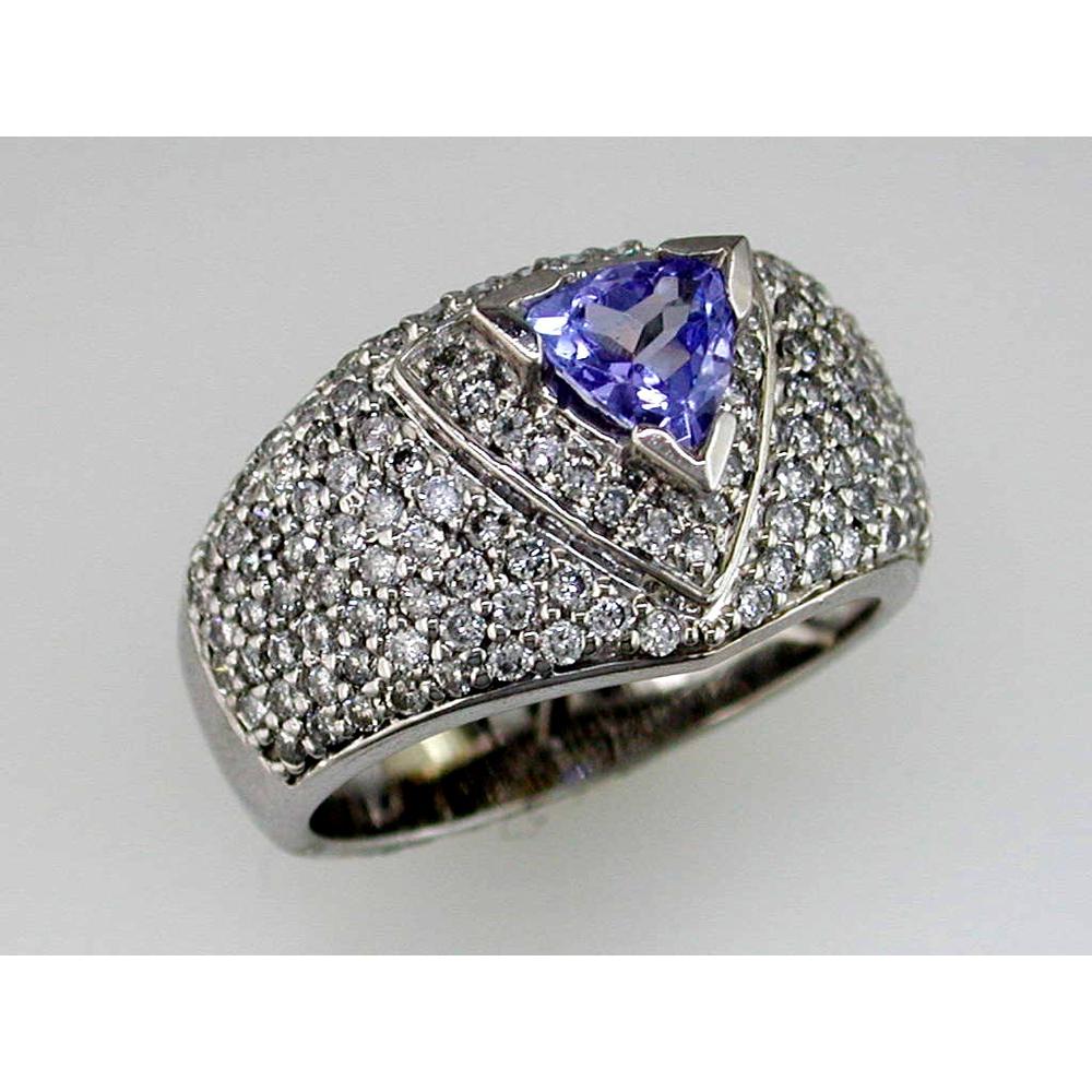 Royal 14K White Gold Tanzanite & Diamond Trillion Ring featuring a 1.50-carat tanzanite and 0.55-carat diamonds