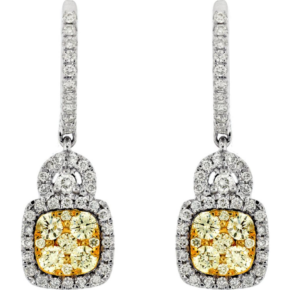 Royal 14K White Gold Yellow Diamond and Diamond Earrings - 1.48 Carat Total Diamond Weight