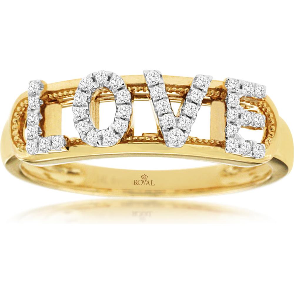 Royal 14K Yellow Gold Diamond Love Ring - A Stunning Piece with Diamonds Spelling 'LOVE'