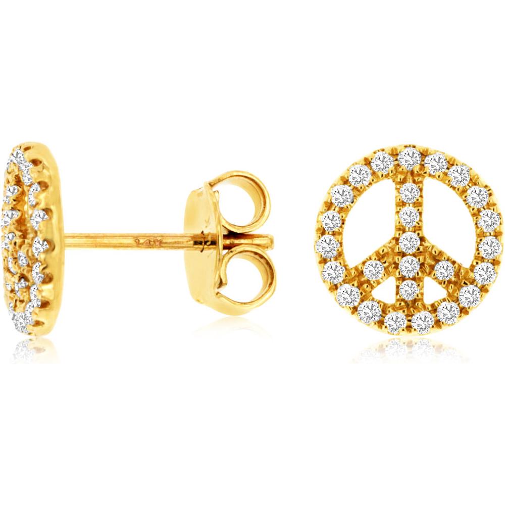 Royal 14K Yellow Gold Diamond Peace Earrings