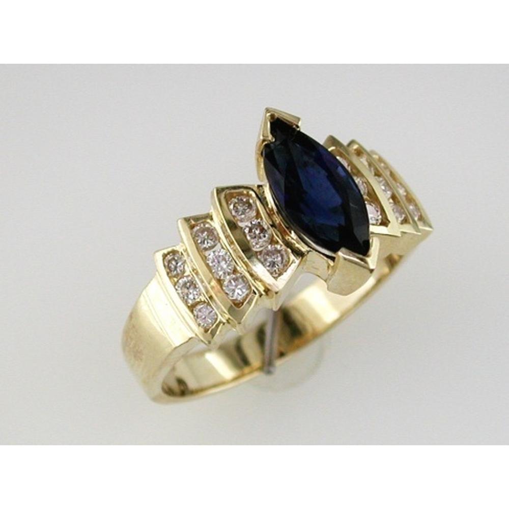 Royal 14K Yellow Gold Marquise Sapphire and Diamond Halo Ring - 1.82 Carat Total Gem Weight
