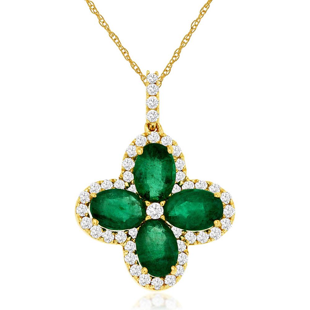 Royal 14K Yellow Gold Oval Emerald and Diamond Halo Pendant - 2.20 Carat Total Gem Weight