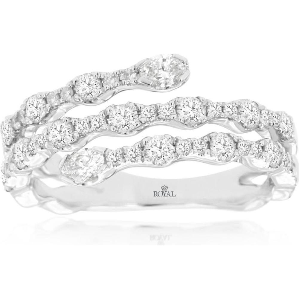 Royal 18K White Gold Diamond Ring with Wave Design - 0.88 Carat Total Diamond Weight