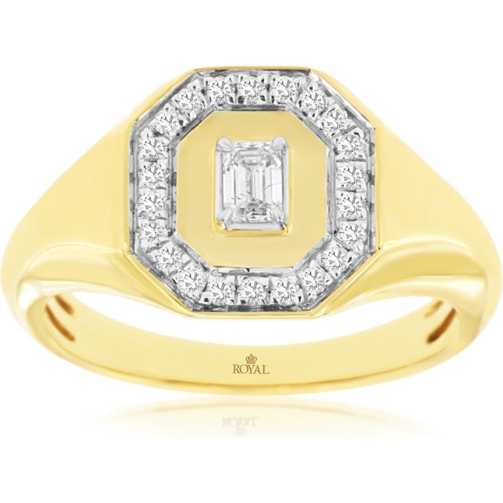 Royal 18K Yellow Gold Geometric Octagon Halo Ring with Emerald-Cut Diamond