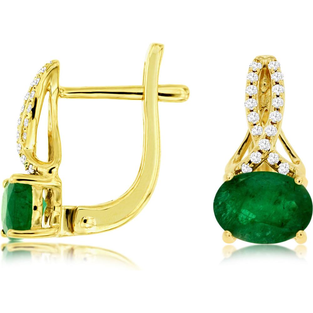 Royal Dreamy 14K Yellow Gold Emerald and Diamond Earrings