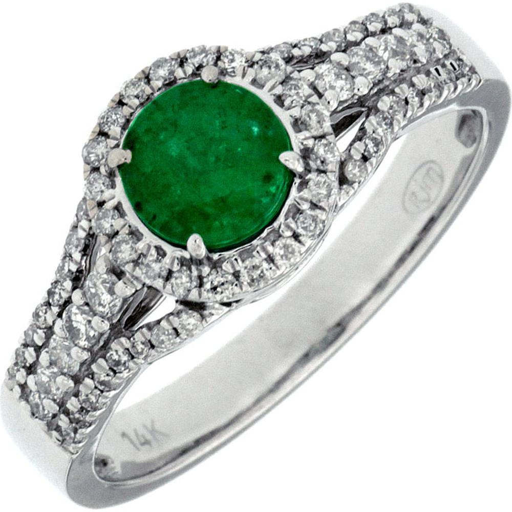 Royal Enchanting 14K White Gold Emerald and Diamond Halo Ring - A stunning statement piece with a vibrant emerald center and sparkling diamond halo.