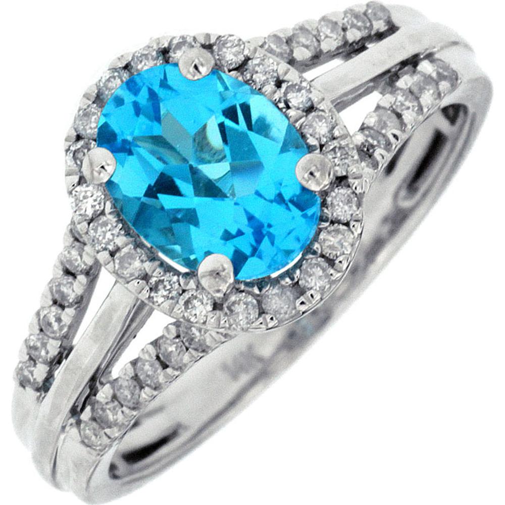 Elegant 14k White Gold Blue Topaz and Diamond Ring