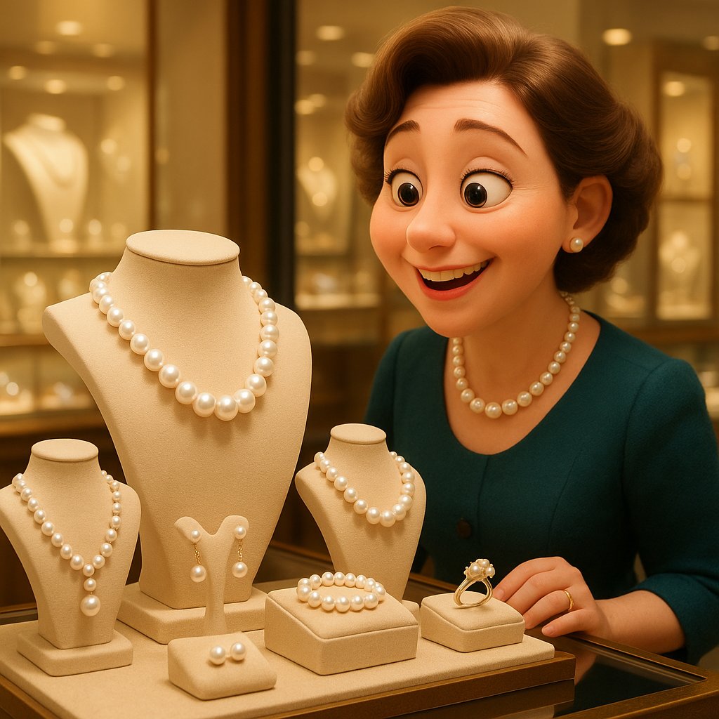 A beautiful comparison of lustrous saltwater and freshwater pearl necklaces laid out on a blue velvet background