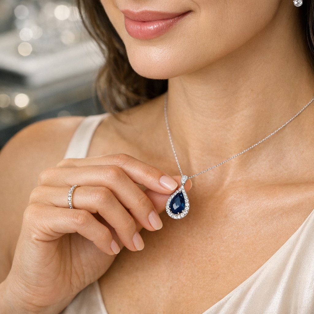 Woman smiling while wearing diamond tennis bracelet and ring from Robinson's Jewelers self-purchase collection