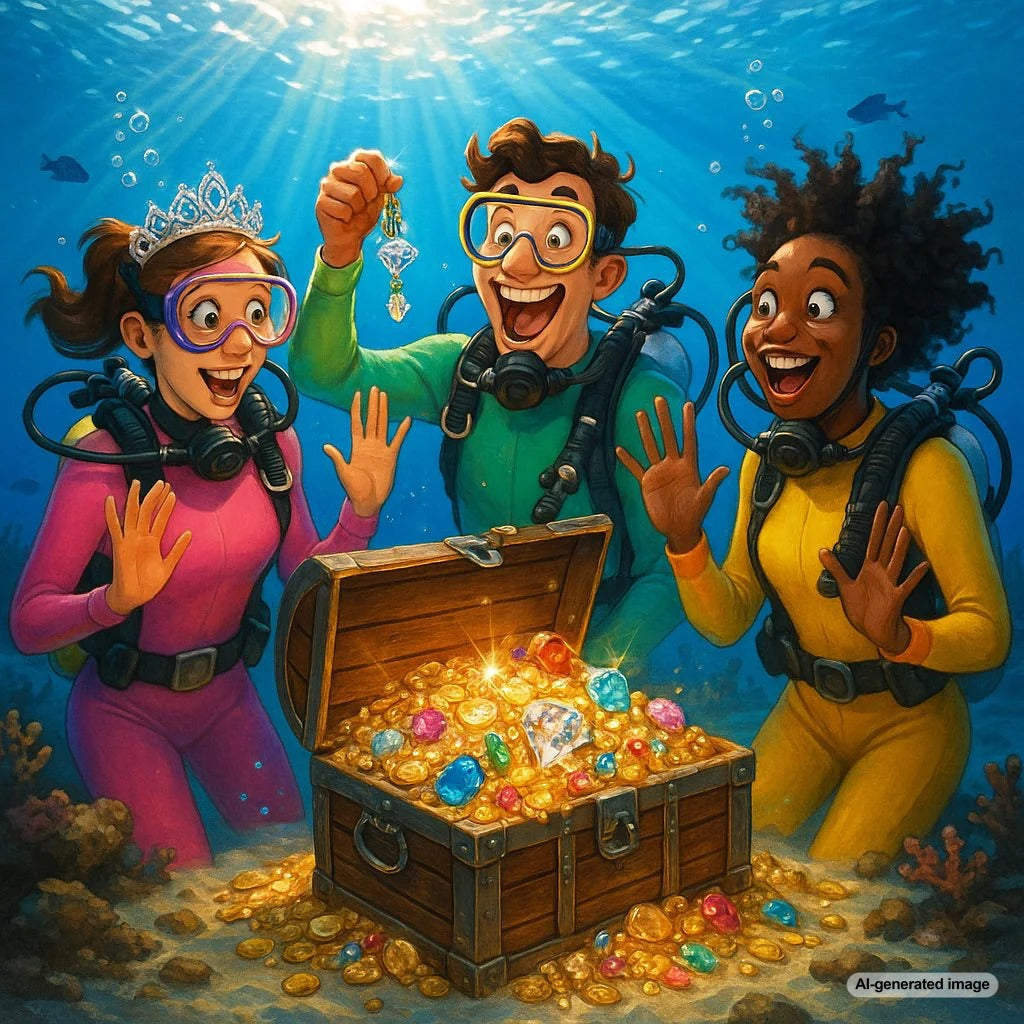 Antique gold coins and recovered shipwreck jewelry including rings and emeralds on a map