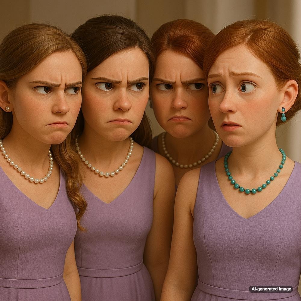 Bridesmaids wearing coordinating jewelry in various styles and colors