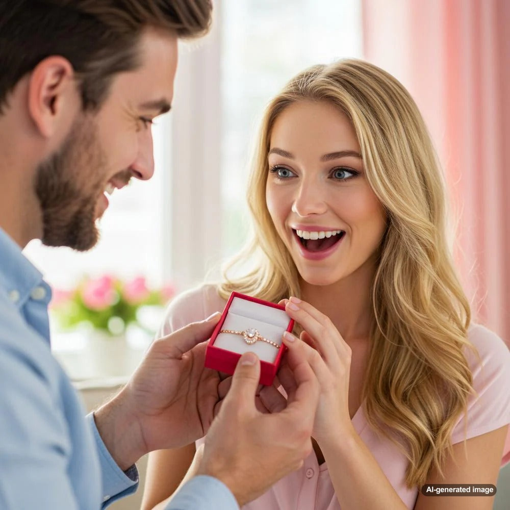 A husband surprising his wife with a Mother's Day gift, capturing the joy and appreciation in the moment.