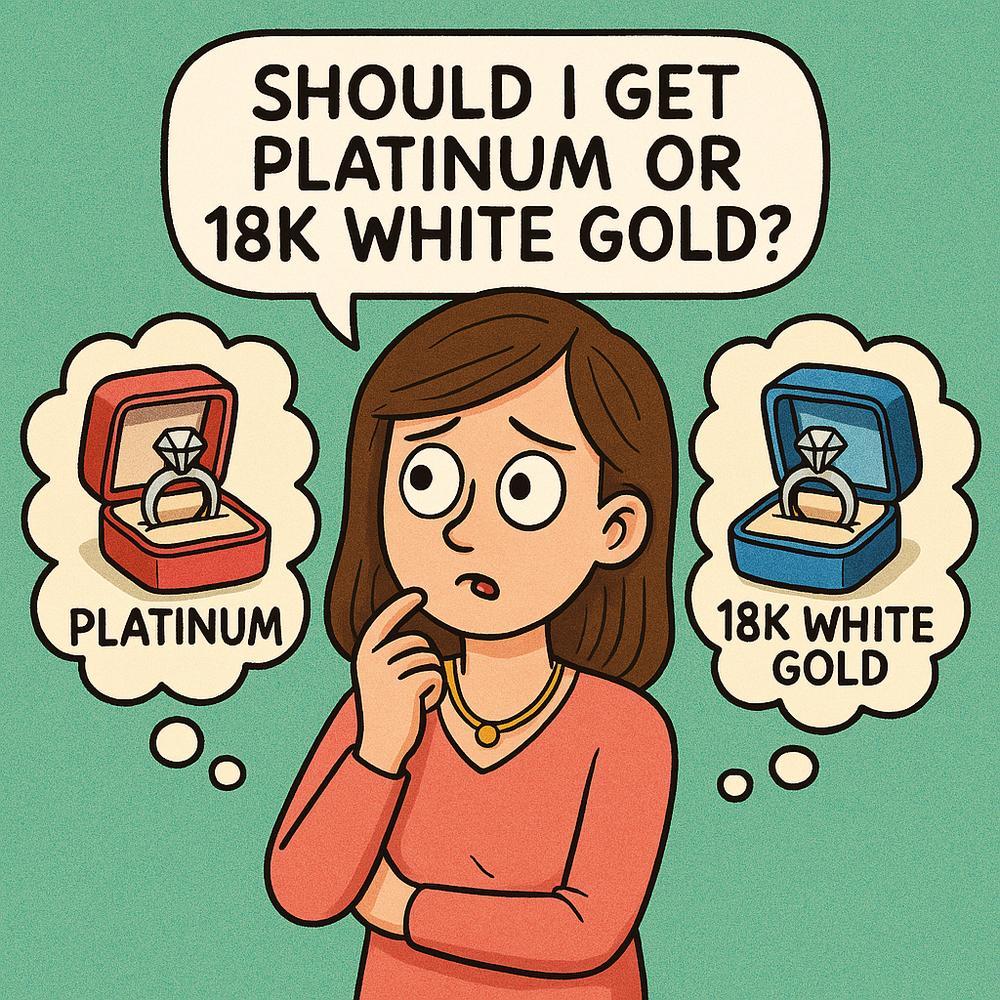 Platinum and 18K white gold rings side by side, showcasing their elegant metallic shine and intricate designs