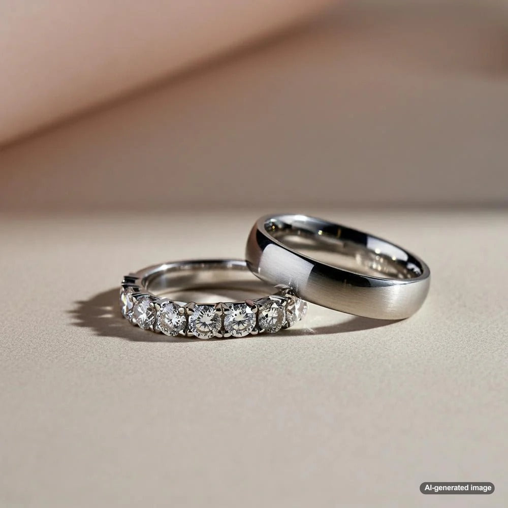 Comparison between diamond set and plain wedding bands