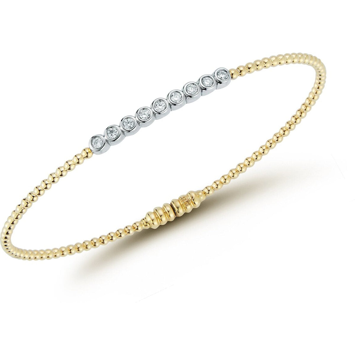 Sofer Jewelry 18K Two-Tone Diamond Beaded Bangle with sparkling diamonds on a model's wrist