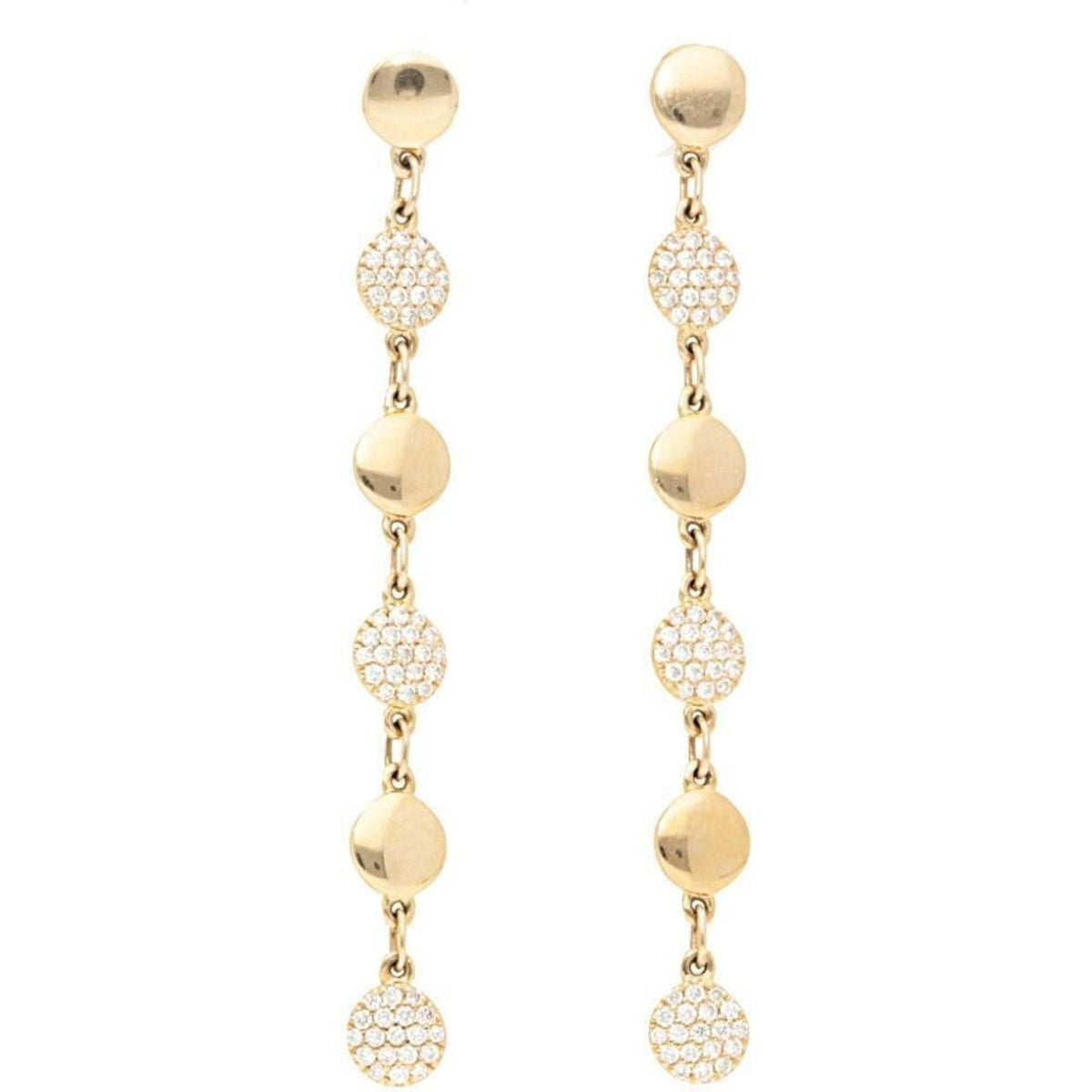 Sofer Jewelry 14K Yellow Gold Alternating Diamond Pave and Polished Gold Disc Stud Earrings