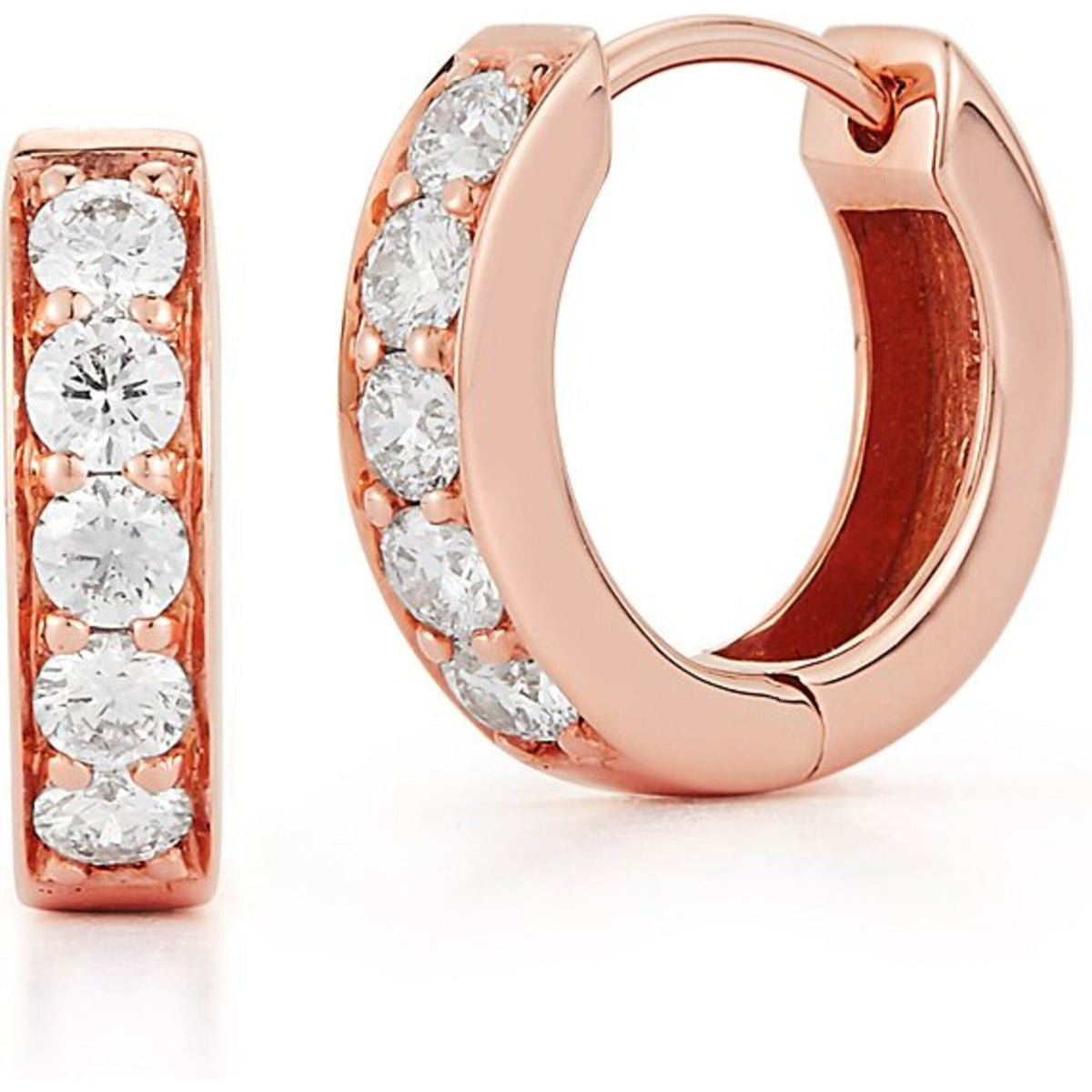 Sofer Jewelry Channel-Set Diamond Huggies in 14K Rose Gold, available at Robinson's Jewelers