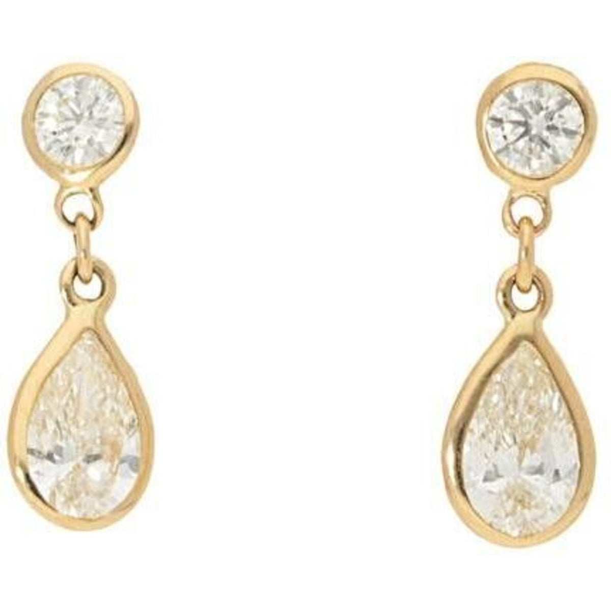 Sofer Jewelry 14K Yellow Gold Diamond Bezel with Bezel Pear Diamond Stud Earrings