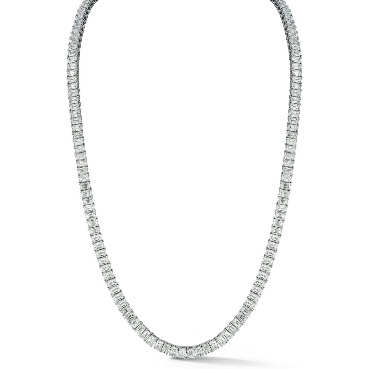 Emerald Diamond Tennis Necklace in 18k White Gold