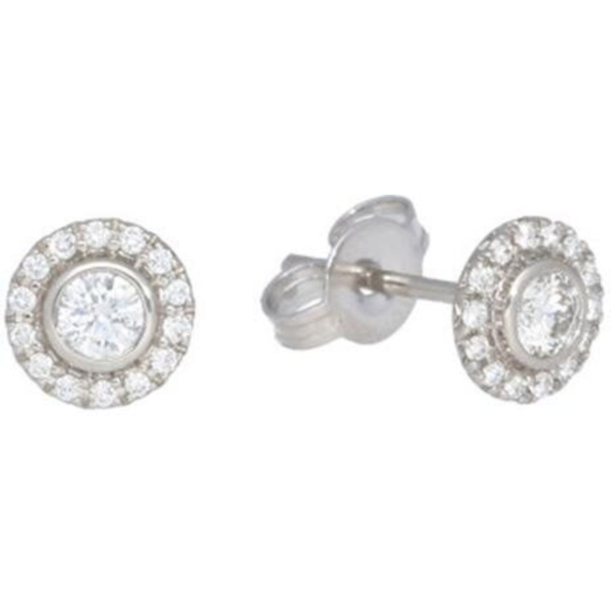Sofer Jewelry 14K White Gold Halo Bezel Diamond Stud Earrings with 0.3 Carats of Diamonds