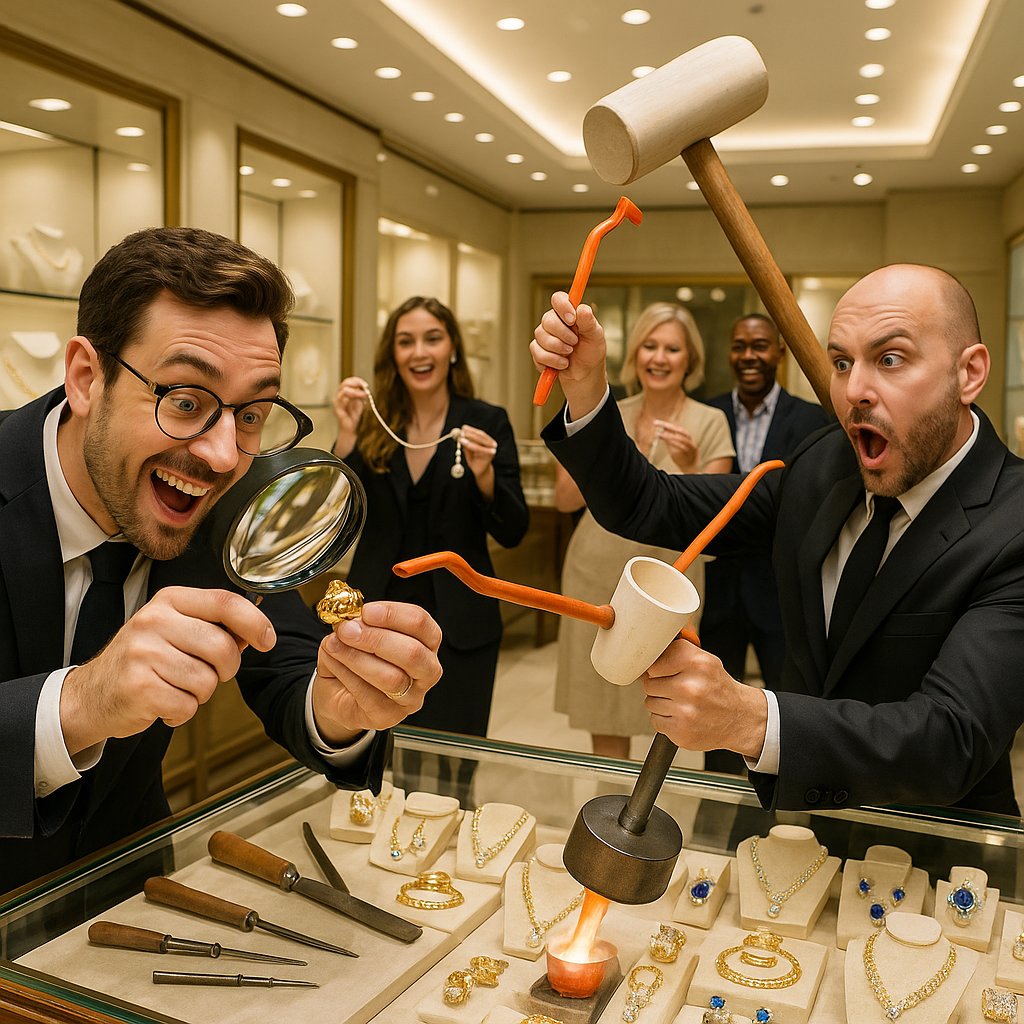 Close-up comparison showing solder joints in hand-fabricated jewelry versus seam lines in cast pieces