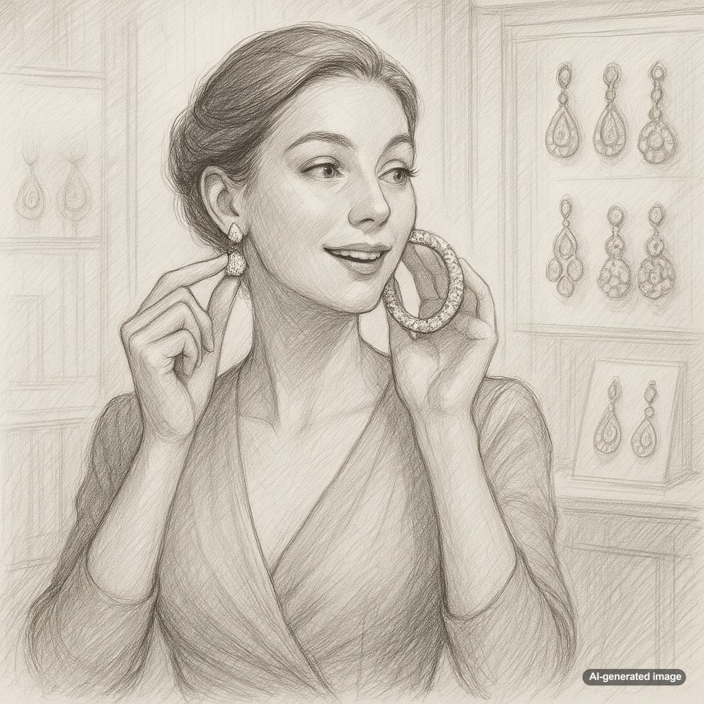 Stylish woman wearing both stud and hoop earrings, showcasing the versatility of everyday jewelry