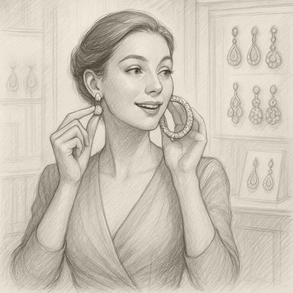 Stylish woman wearing both stud and hoop earrings, showcasing the versatility of everyday jewelry