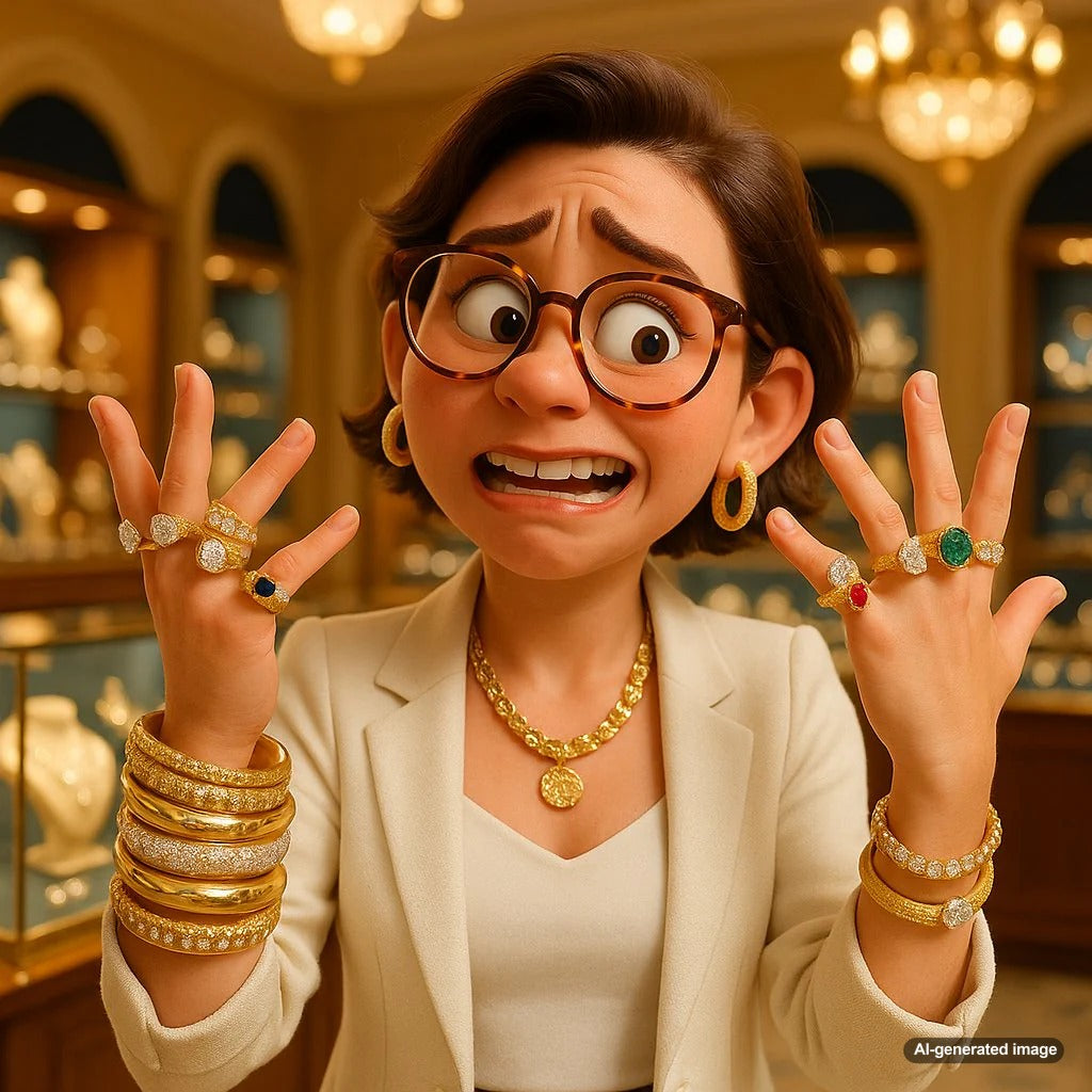 Styling tips for mixing white and yellow gold jewelry featuring layered necklaces and bracelets