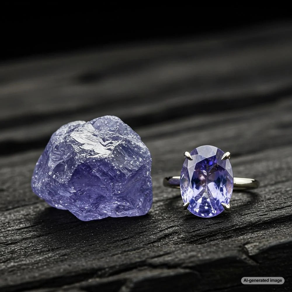 A stunning tanzanite gemstone showcasing its vibrant blue-violet hues in a fine jewelry setting.
