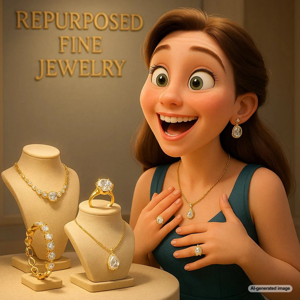 A modern jewelry design featuring a repurposed heirloom diamond set alongside other gemstones, symbolizing the blending of old and new.