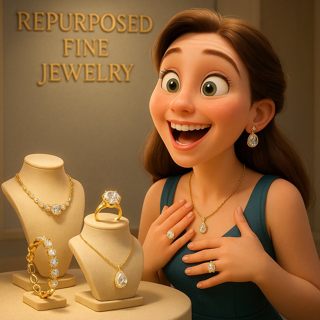 A modern jewelry design featuring a repurposed heirloom diamond set alongside other gemstones, symbolizing the blending of old and new.