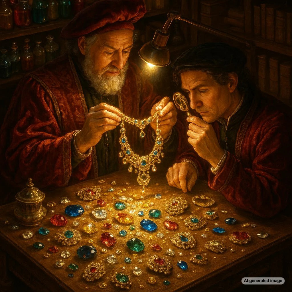 Alchemical symbols transforming into beautiful modern jewelry pieces at Robinson's Jewelers