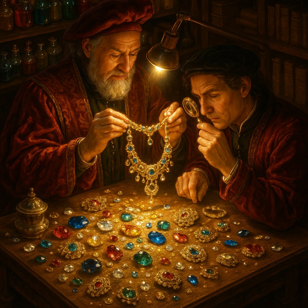 Alchemical symbols transforming into beautiful modern jewelry pieces at Robinson's Jewelers