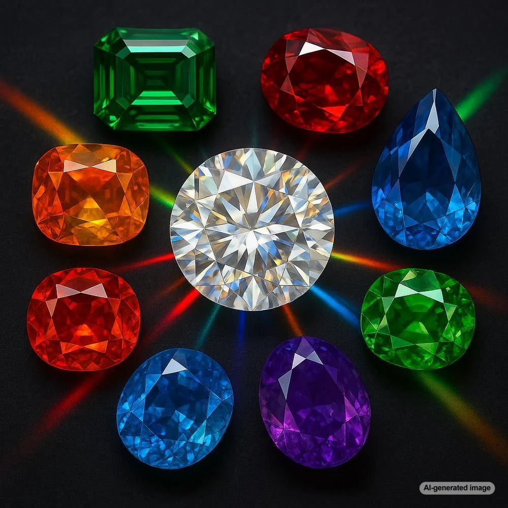 A stunning array of colorful gemstones showcasing their unique light manipulation properties