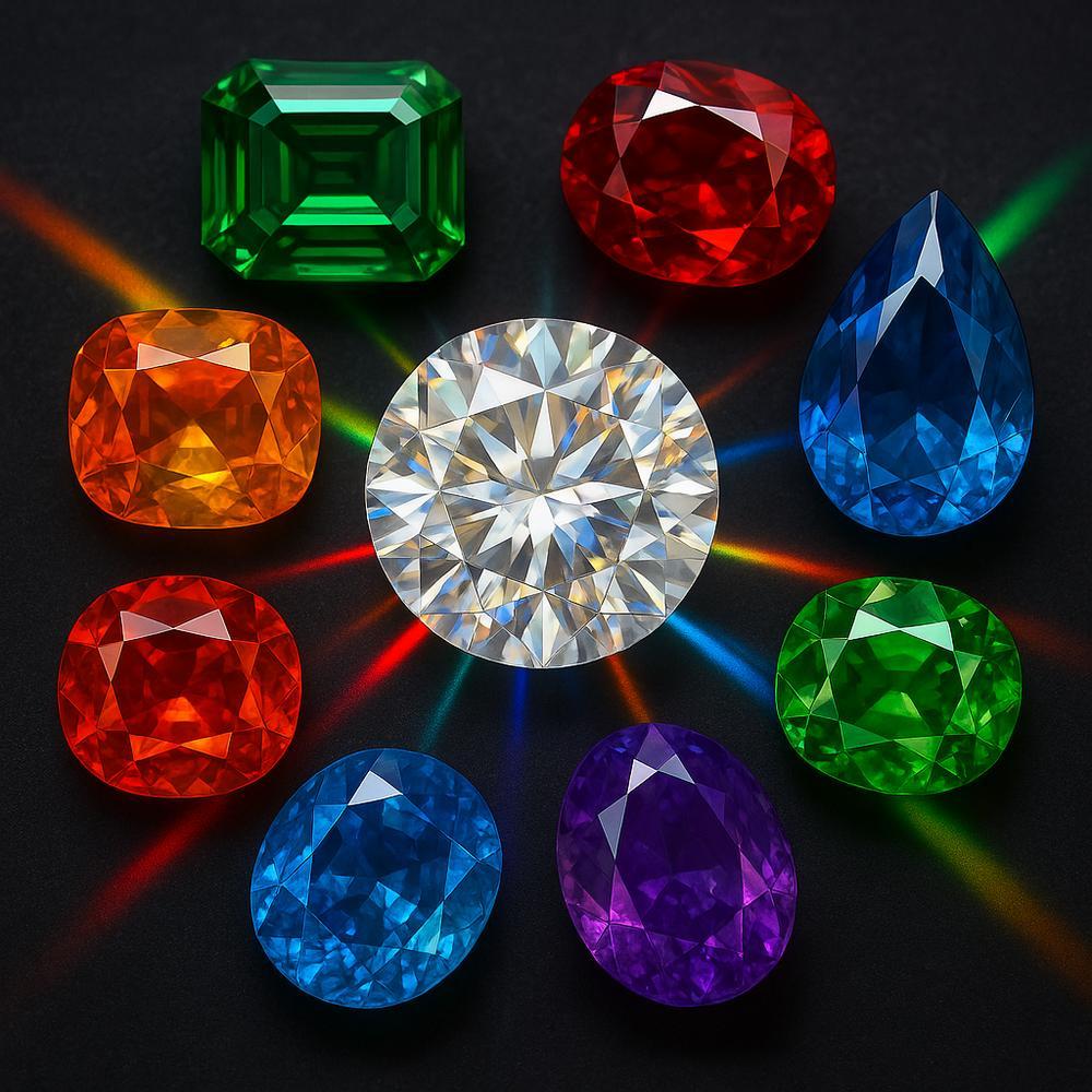 A stunning array of colorful gemstones showcasing their unique light manipulation properties
