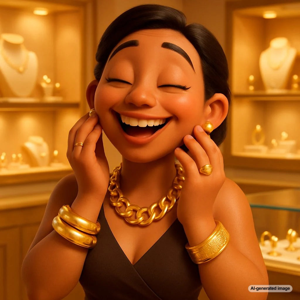 Luxurious 22k and 24k gold jewelry collection showcasing necklaces, bracelets, and rings with rich yellow gold color