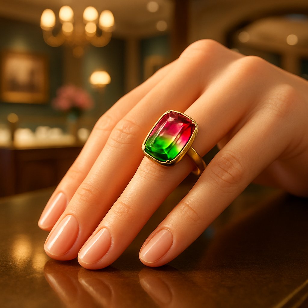 Stunning watermelon tourmaline gemstone jewelry showing pink center and green outer layer