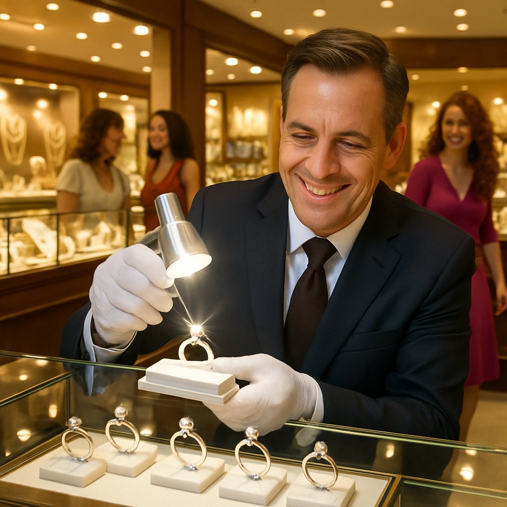 Close-up macro photography of various diamond ring settings showcasing prong, bezel, and pav&eacute; styles at Robinson's Jewelers