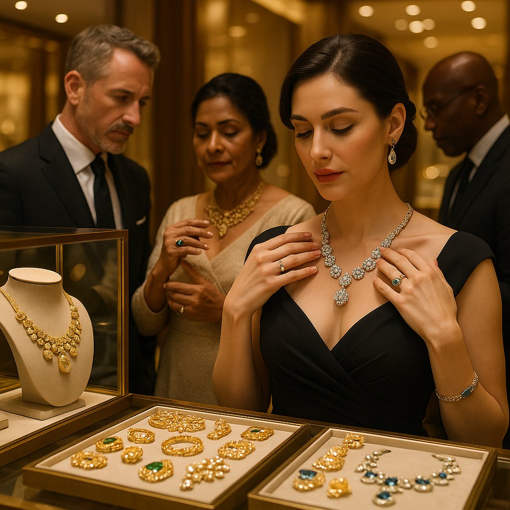 Collage of ancient jewelry artifacts and modern luxury pieces from Robinson's Jewelers