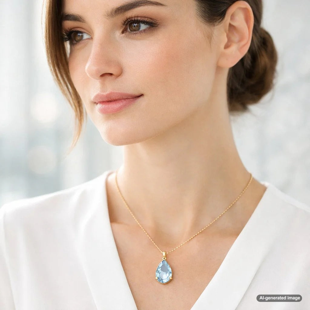 Aquamarine jewelry on a modern minimalist background with clean lines and a serene blue color palette