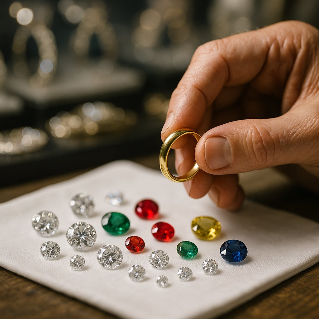 A master jeweler at Robinson's Jewelers carefully resizing a diamond engagement ring on a workbench