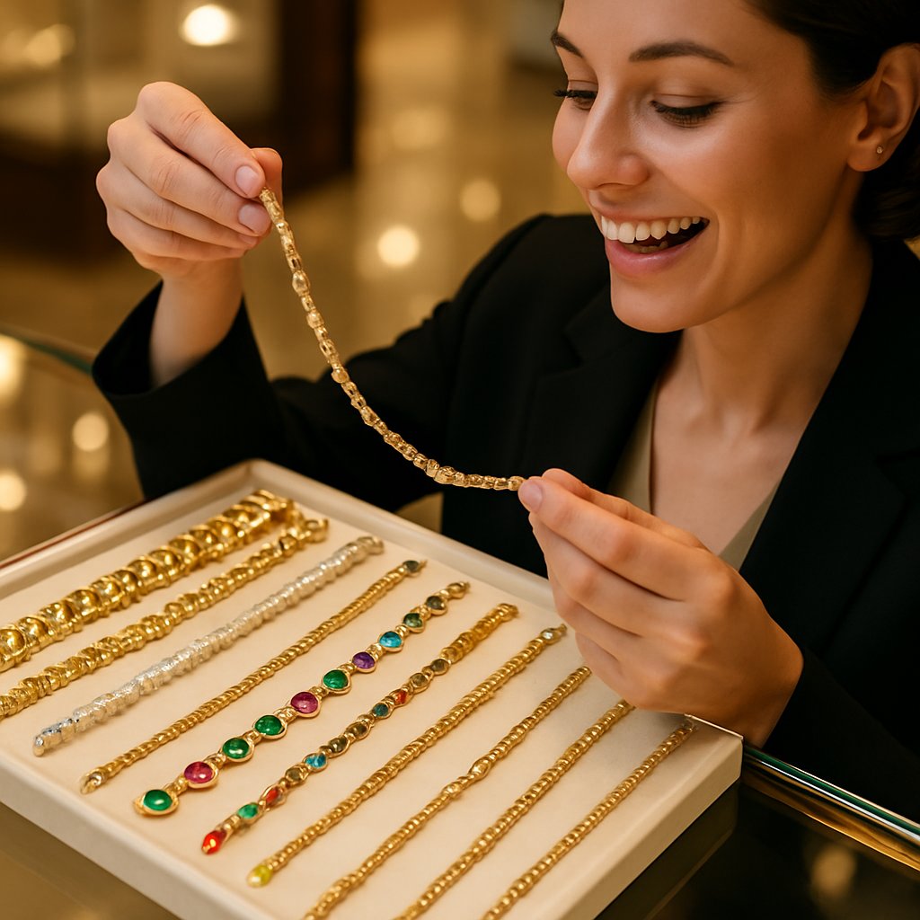 Various styles of gold and silver chains displayed at Robinson's Jewelers showing different link patterns and textures